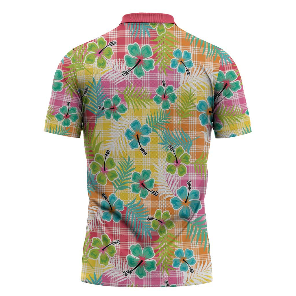 Hawaiian Palaka Zipper Polo Shirt Hibiscus Palm Leaf Pattern - Polynesian Pride