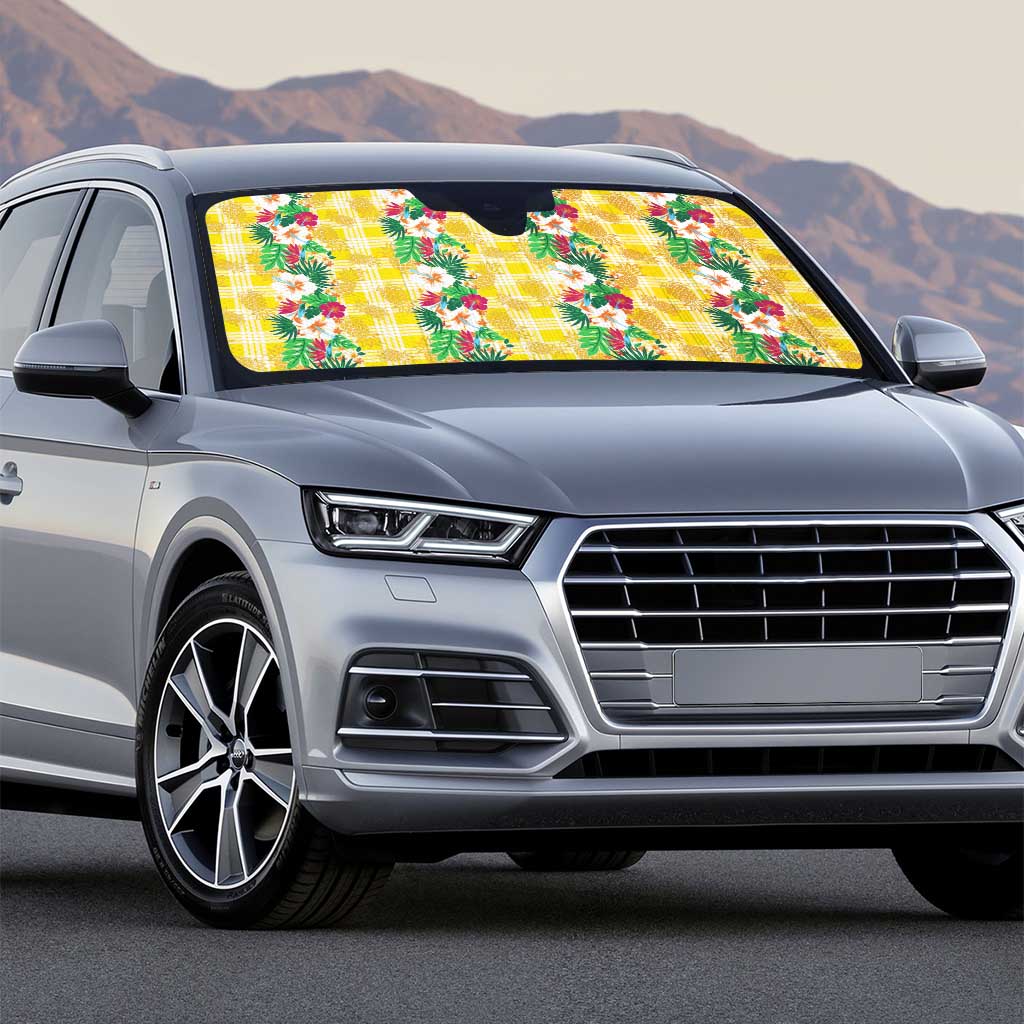 Hawaiian Palaka Auto Sun Shade Hibiscus Pineapple Lei - Polynesian Pride