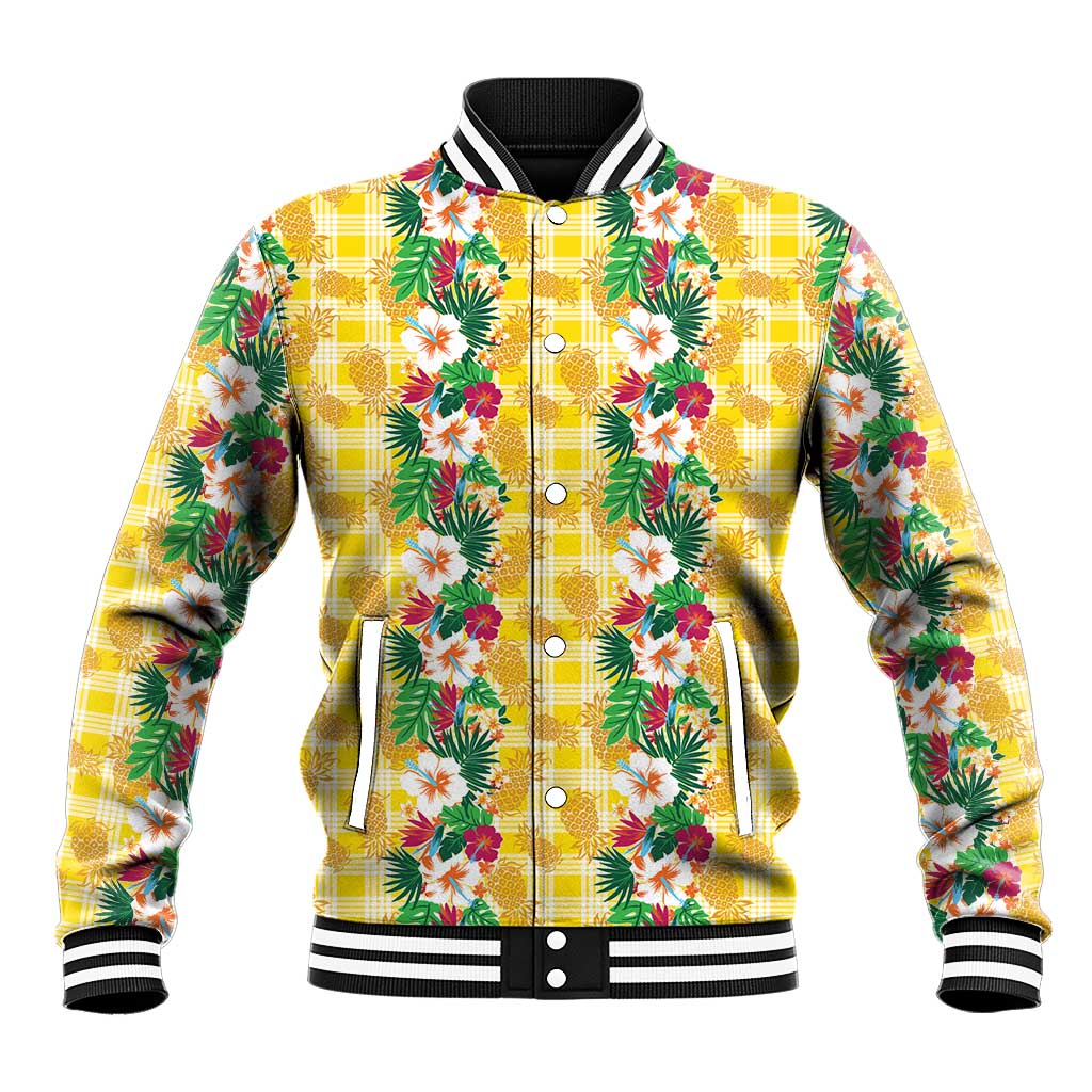 Hawaiian Palaka Baseball Jacket Hibiscus Pineapple Lei - Polynesian Pride