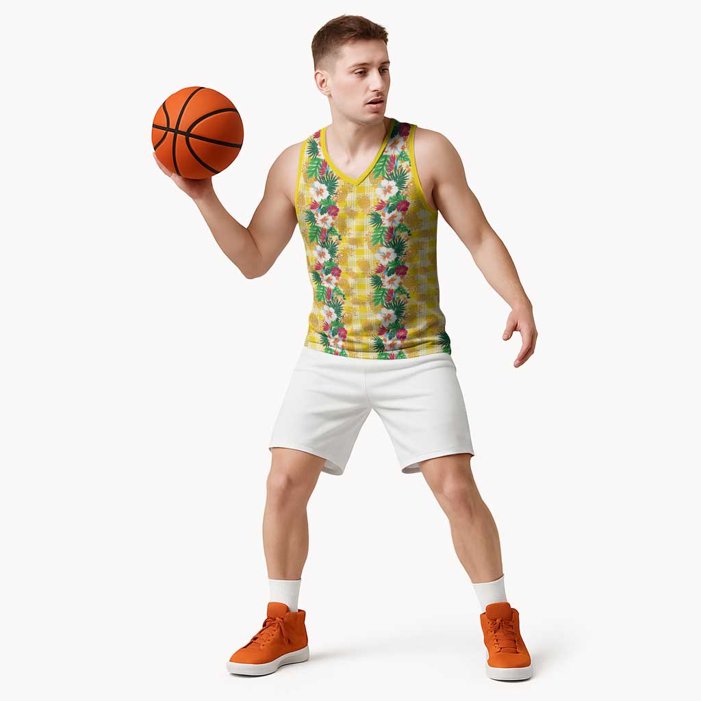 Hawaiian Palaka Basketball Jersey Hibiscus Pineapple Lei - Polynesian Pride