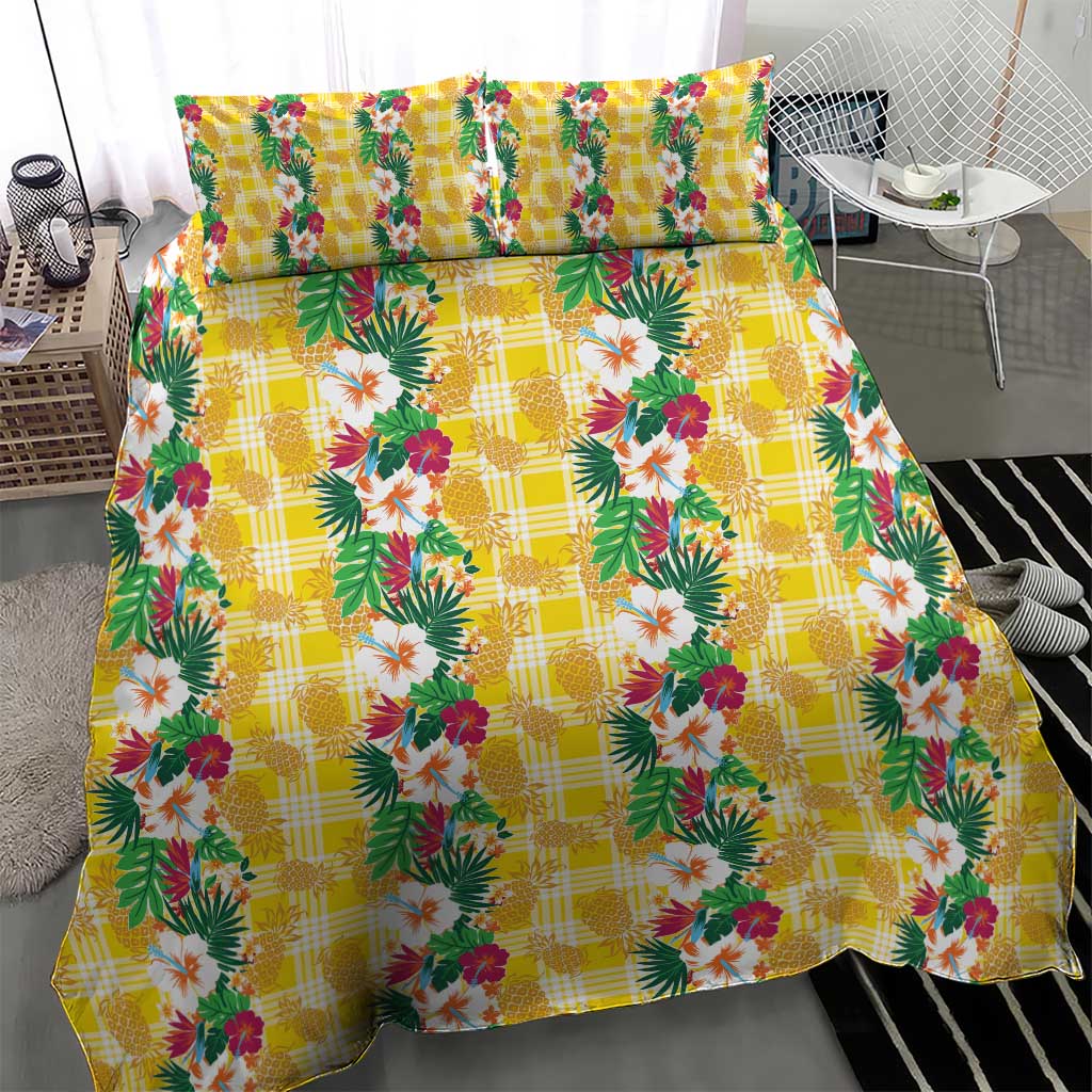 Hawaiian Palaka Bedding Set Hibiscus Pineapple Lei - Polynesian Pride