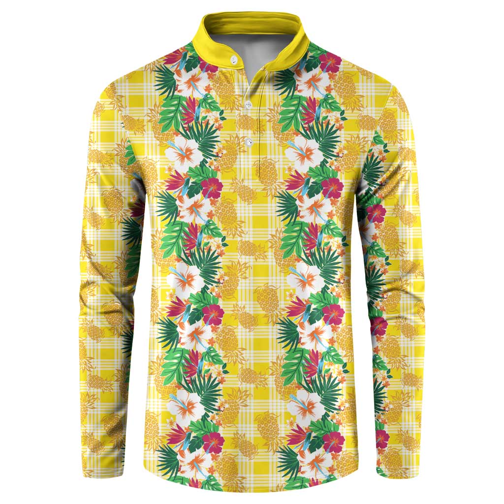 Hawaiian Palaka Button Sweatshirt Hibiscus Pineapple Lei LT9 Yellow - Polynesian Pride