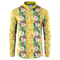 Hawaiian Palaka Button Sweatshirt Hibiscus Pineapple Lei LT9 Yellow - Polynesian Pride