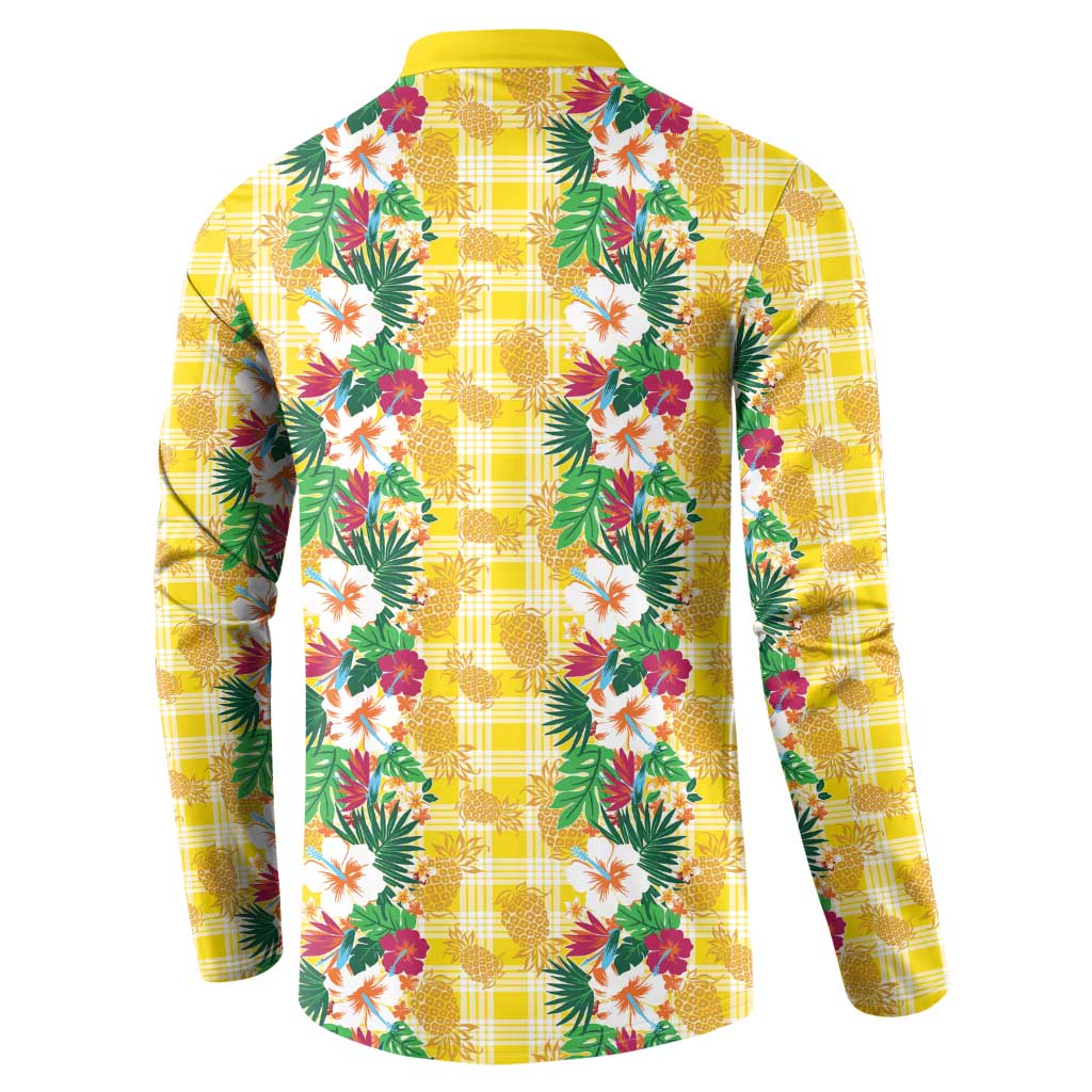 Hawaiian Palaka Button Sweatshirt Hibiscus Pineapple Lei LT9 - Polynesian Pride