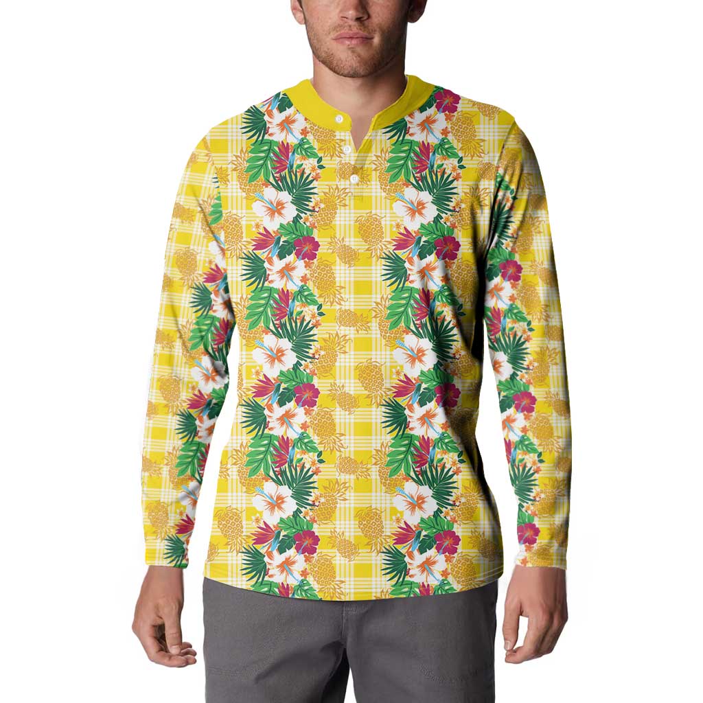 Hawaiian Palaka Button Sweatshirt Hibiscus Pineapple Lei LT9 - Polynesian Pride