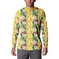 Hawaiian Palaka Button Sweatshirt Hibiscus Pineapple Lei LT9 - Polynesian Pride