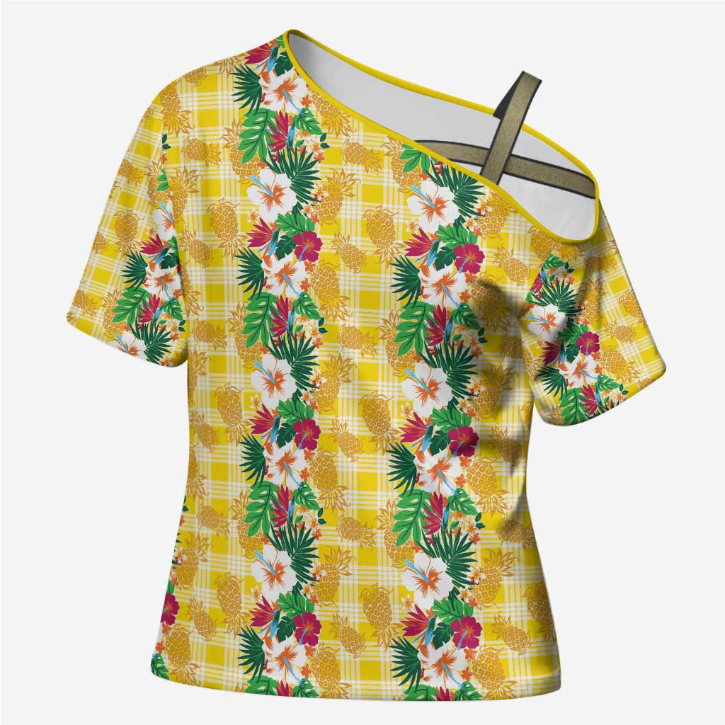 Hawaiian Palaka Cross Shoulder Shirt Hibiscus Pineapple Lei - Polynesian Pride