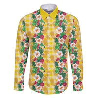 Hawaiian Palaka Family Matching Long Sleeve Bodycon Dress and Hawaiian Shirt Hibiscus Pineapple Lei - Polynesian Pride