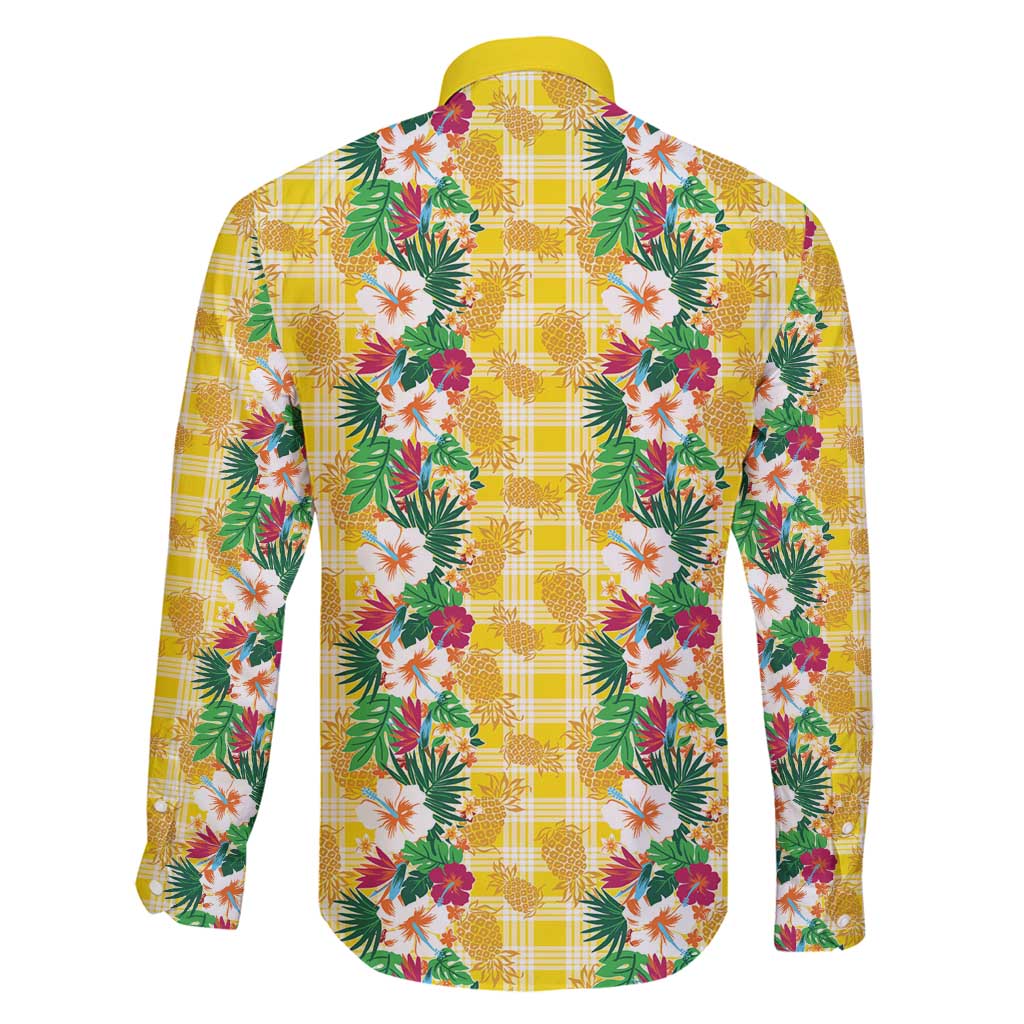 Hawaiian Palaka Family Matching Off Shoulder Short Dress and Hawaiian Shirt Hibiscus Pineapple Lei - Polynesian Pride