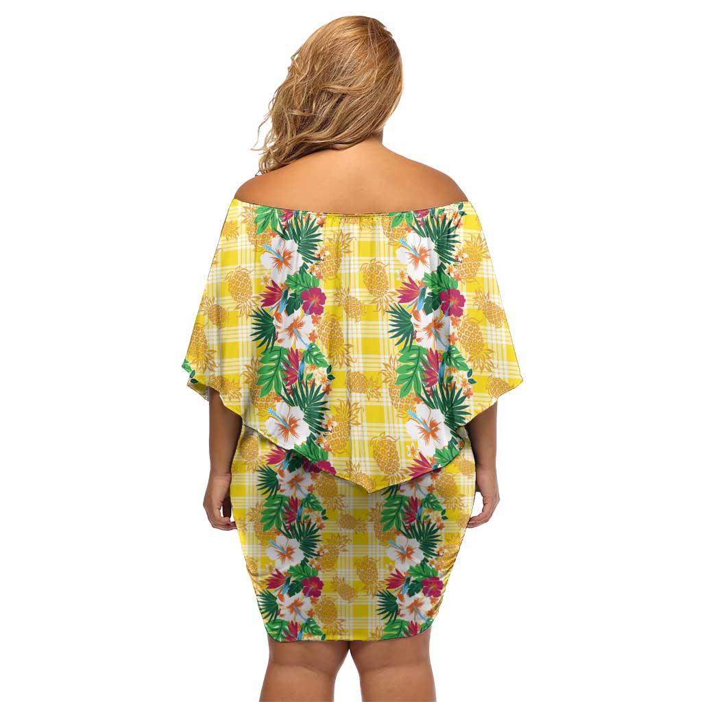 Hawaiian Palaka Family Matching Off Shoulder Short Dress and Hawaiian Shirt Hibiscus Pineapple Lei - Polynesian Pride