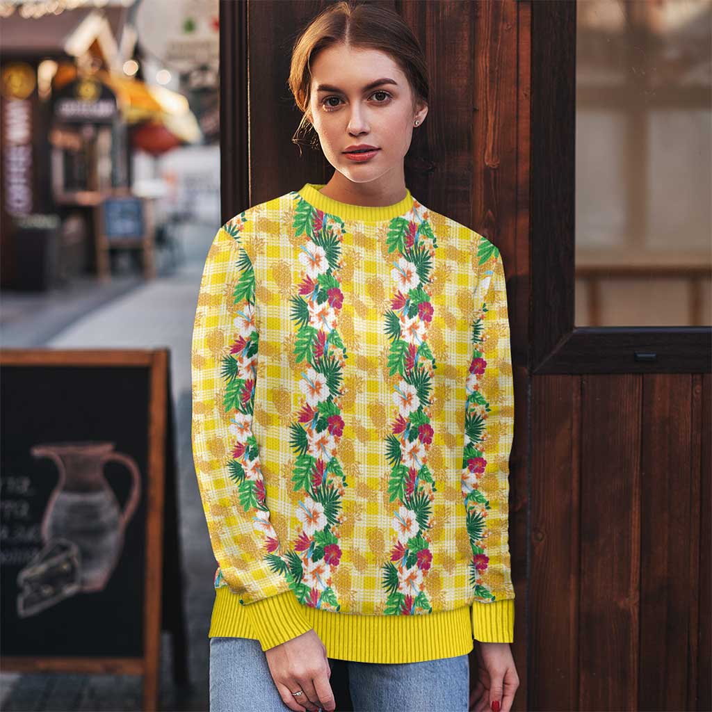 Hawaiian Palaka Ugly Christmas Sweater Hibiscus Pineapple Lei - Polynesian Pride