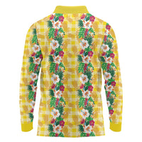 Hawaiian Palaka Long Sleeve Polo Shirt Hibiscus Pineapple Lei - Polynesian Pride