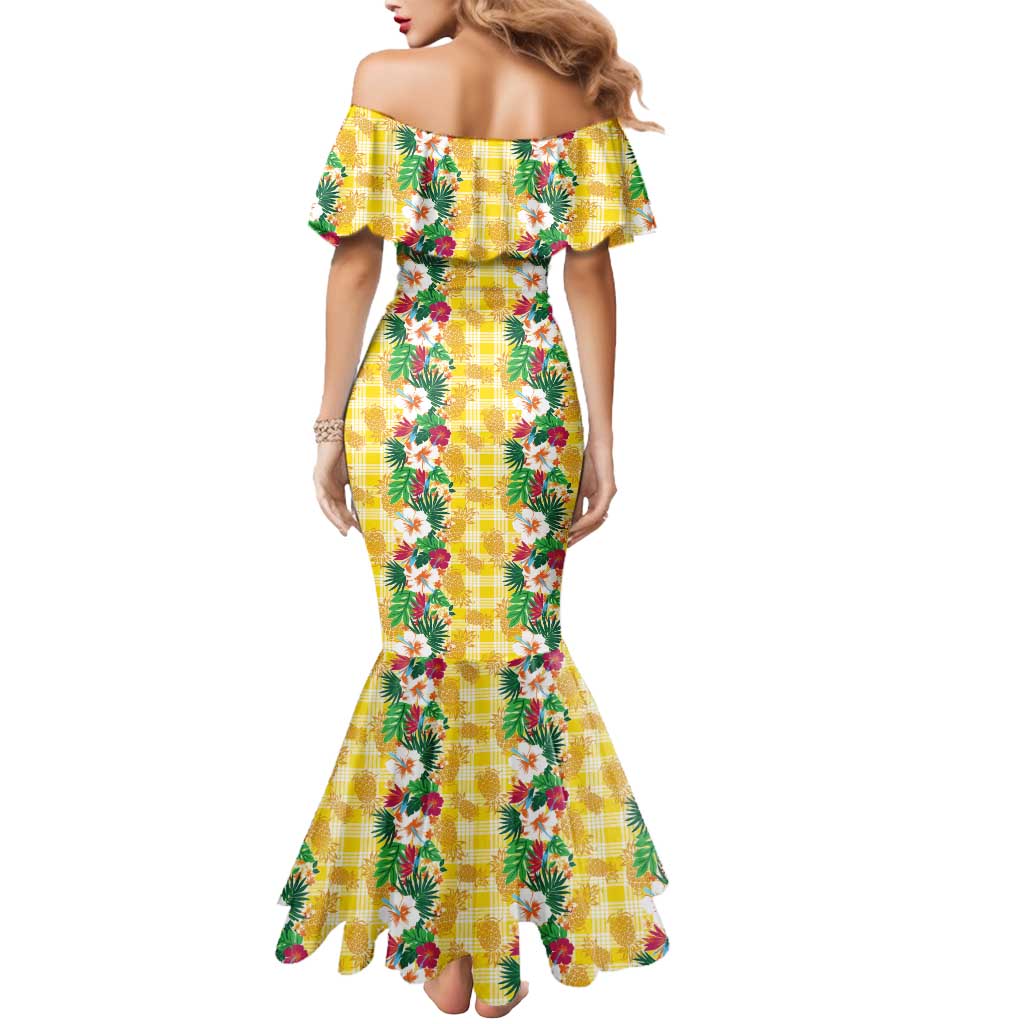 Hawaiian Palaka Mermaid Dress Hibiscus Pineapple Lei - Polynesian Pride