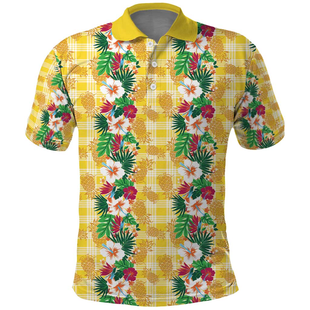 Hawaiian Palaka Polo Shirt Hibiscus Pineapple Lei - Polynesian Pride