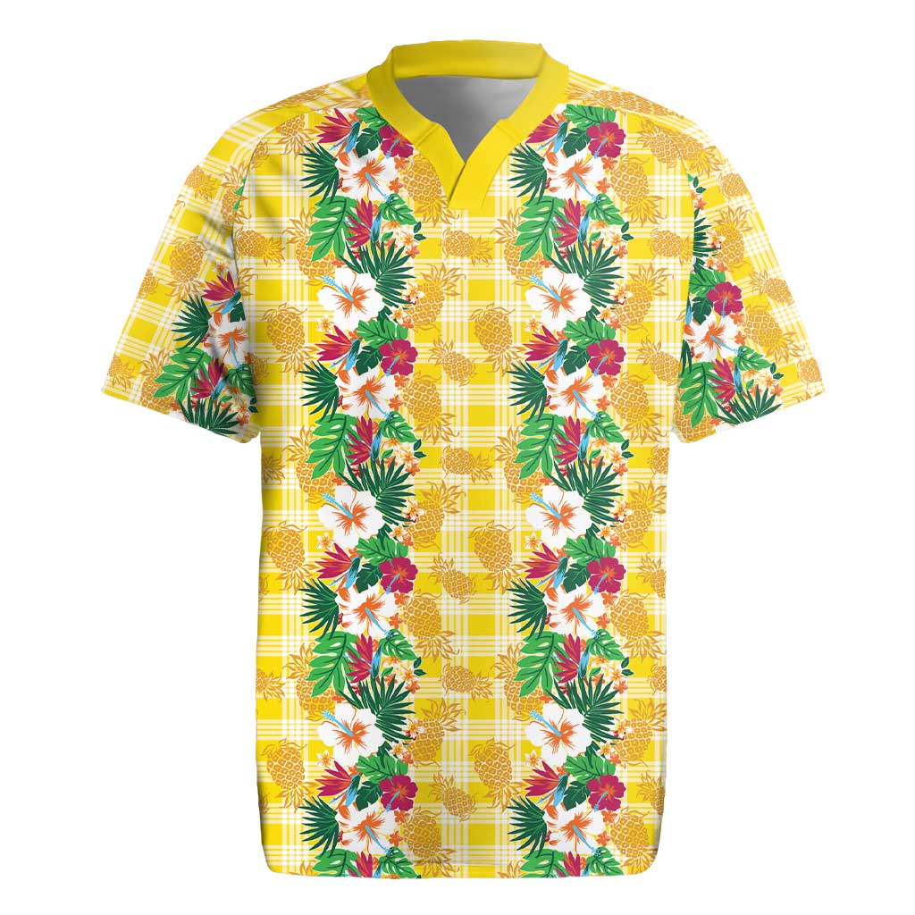 Hawaiian Palaka Rugby Jersey Hibiscus Pineapple Lei - Polynesian Pride