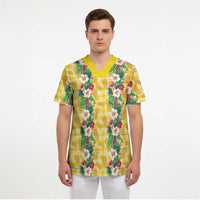Hawaiian Palaka Scrub Top Hibiscus Pineapple Lei - Polynesian Pride