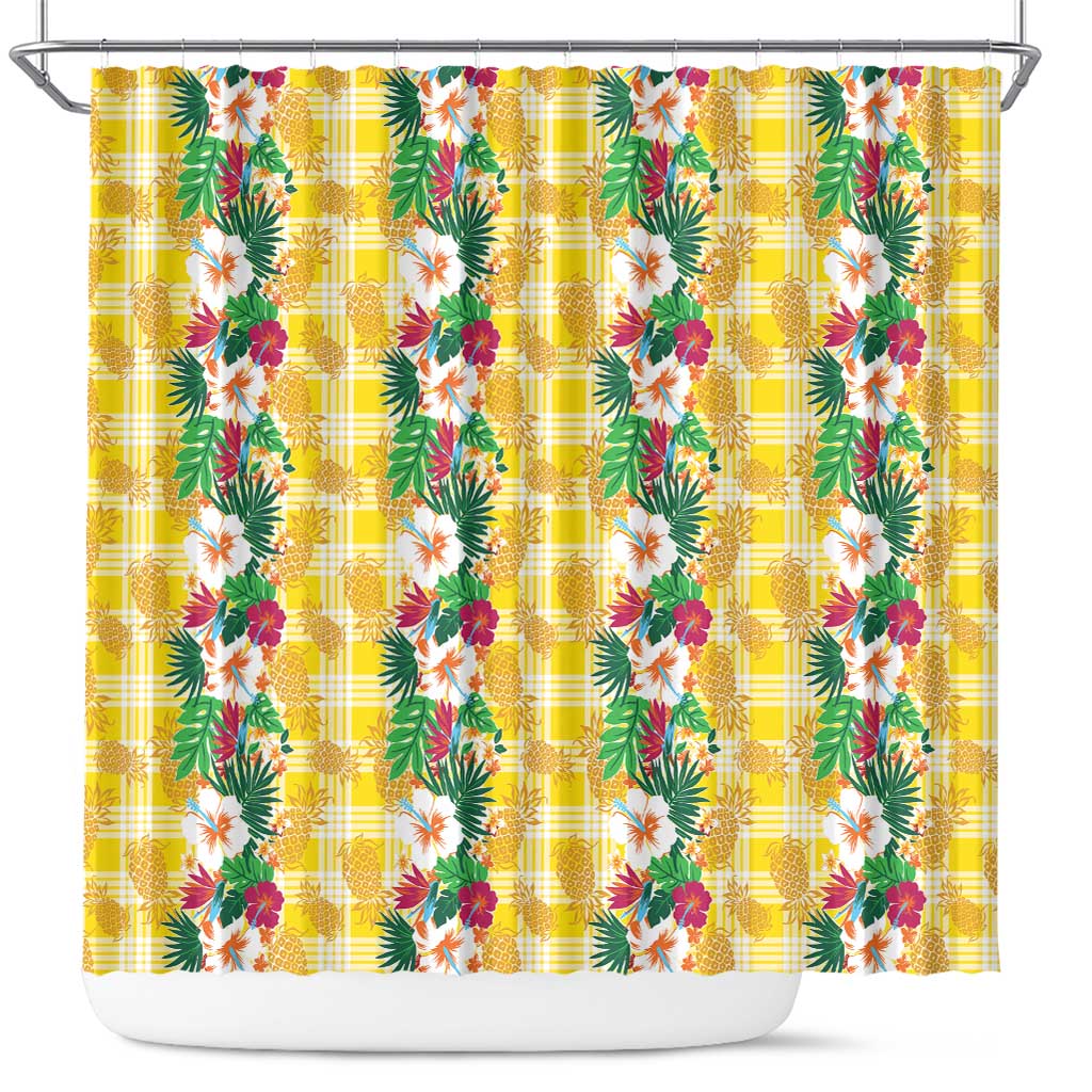 Hawaiian Palaka Shower Curtain Hibiscus Pineapple Lei LT9 Yellow - Polynesian Pride