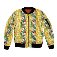 Hawaiian Palaka Sleeve Zip Bomber Jacket Hibiscus Pineapple Lei LT9 Unisex Yellow - Polynesian Pride