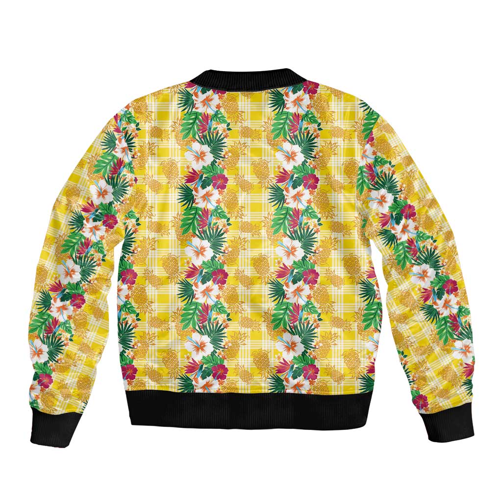 Hawaiian Palaka Sleeve Zip Bomber Jacket Hibiscus Pineapple Lei LT9 - Polynesian Pride