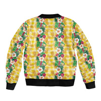 Hawaiian Palaka Sleeve Zip Bomber Jacket Hibiscus Pineapple Lei LT9 - Polynesian Pride