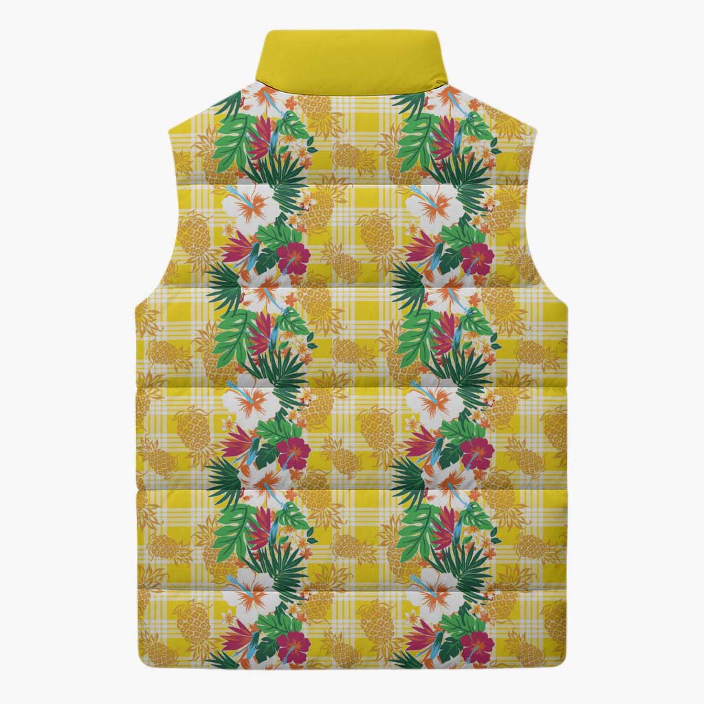 Hawaiian Palaka Sleeveless Puffer Jacket Hibiscus Pineapple Lei - Polynesian Pride