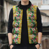Hawaiian Palaka Sleeveless Puffer Jacket Hibiscus Pineapple Lei - Polynesian Pride