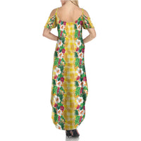 Hawaiian Palaka Summer Maxi Dress Hibiscus Pineapple Lei - Polynesian Pride