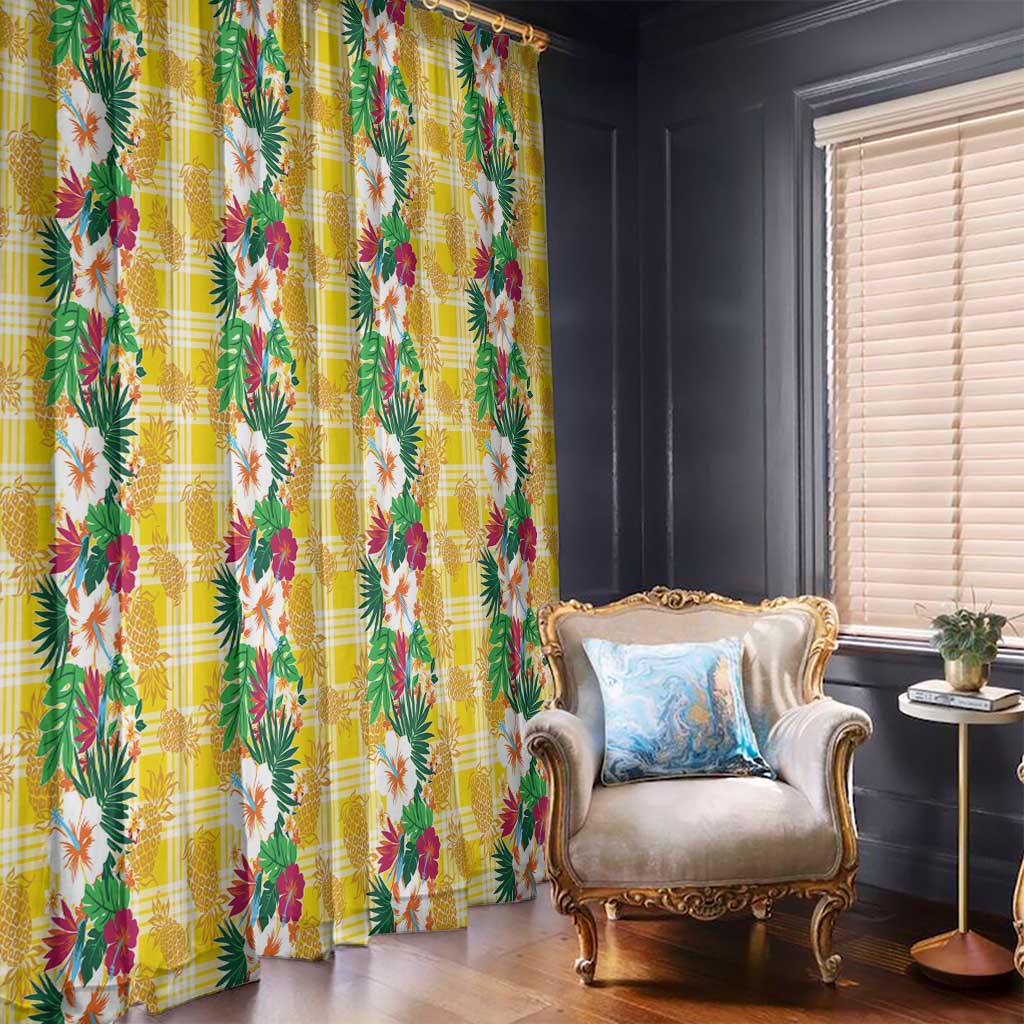 Hawaiian Palaka Window Curtain Hibiscus Pineapple Lei - Polynesian Pride