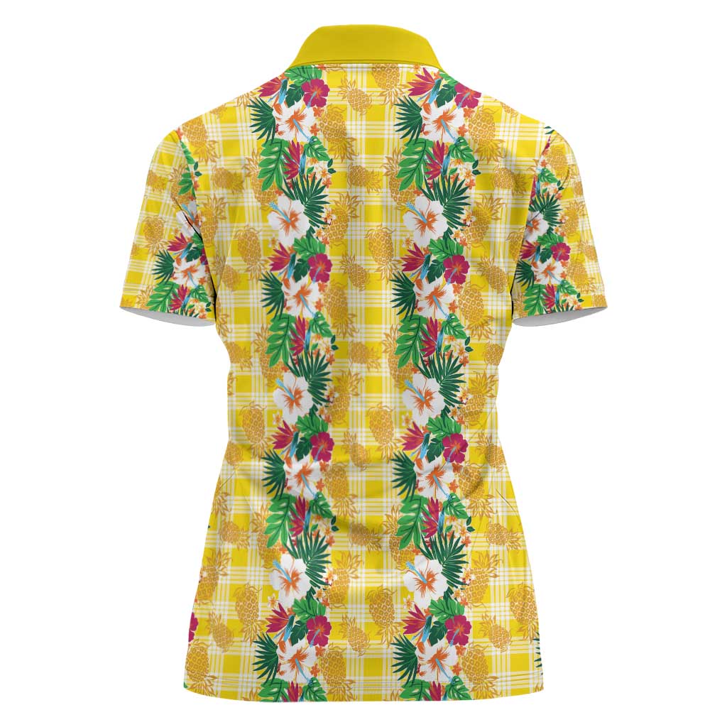 Hawaiian Palaka Women Polo Shirt Hibiscus Pineapple Lei - Polynesian Pride