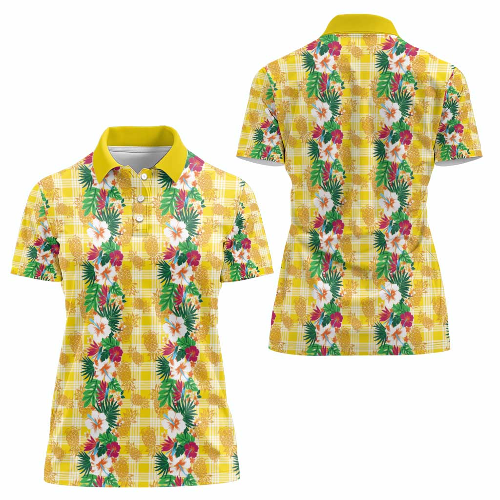 Hawaiian Palaka Women Polo Shirt Hibiscus Pineapple Lei - Polynesian Pride