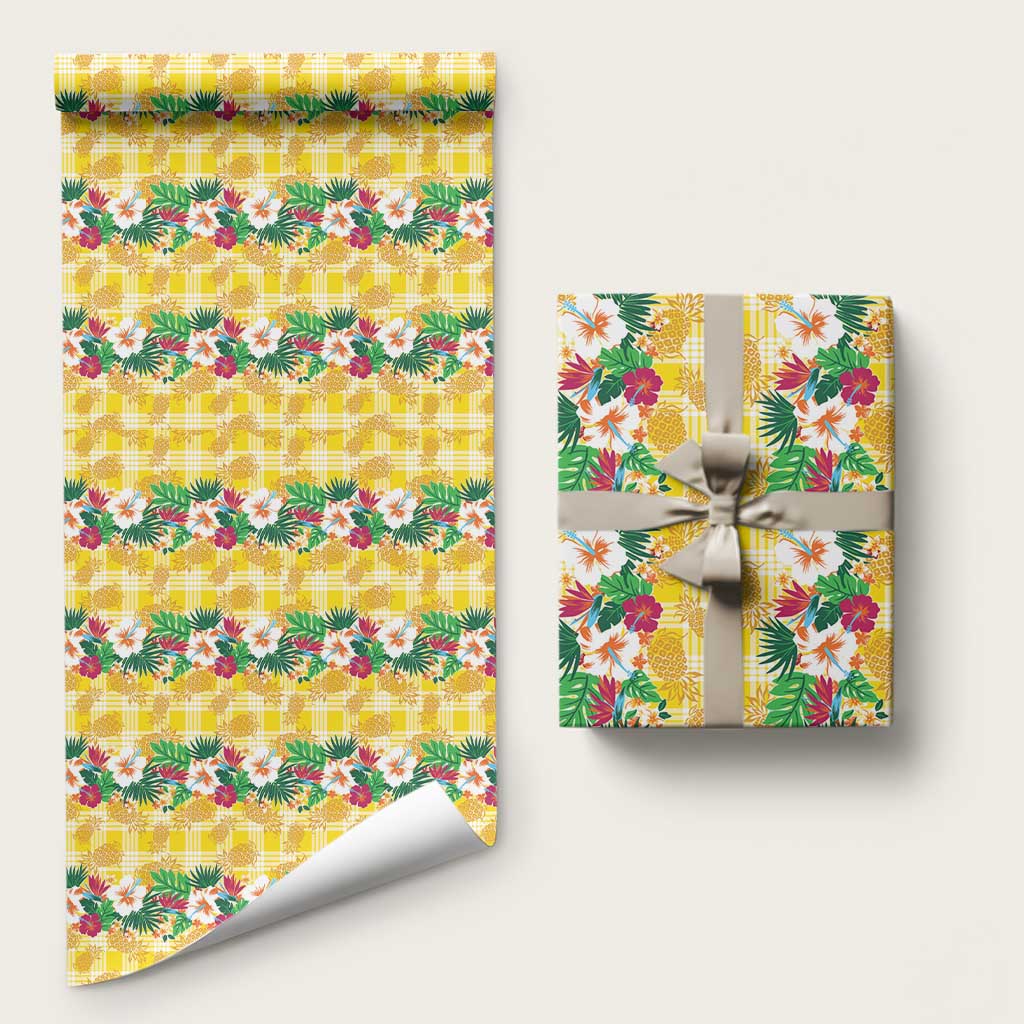 Hawaiian Palaka Wrapping Paper Hibiscus Pineapple Lei LT9 58" × 23" Yellow - Polynesian Pride