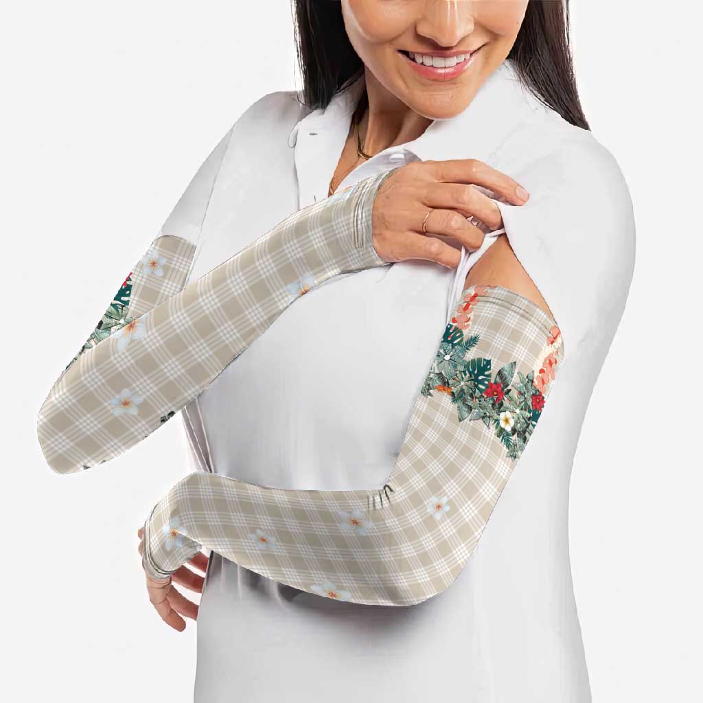 Brown Hawaiian Palaka Arm Sleeves Kukui Nut Money Lei - Polynesian Pride