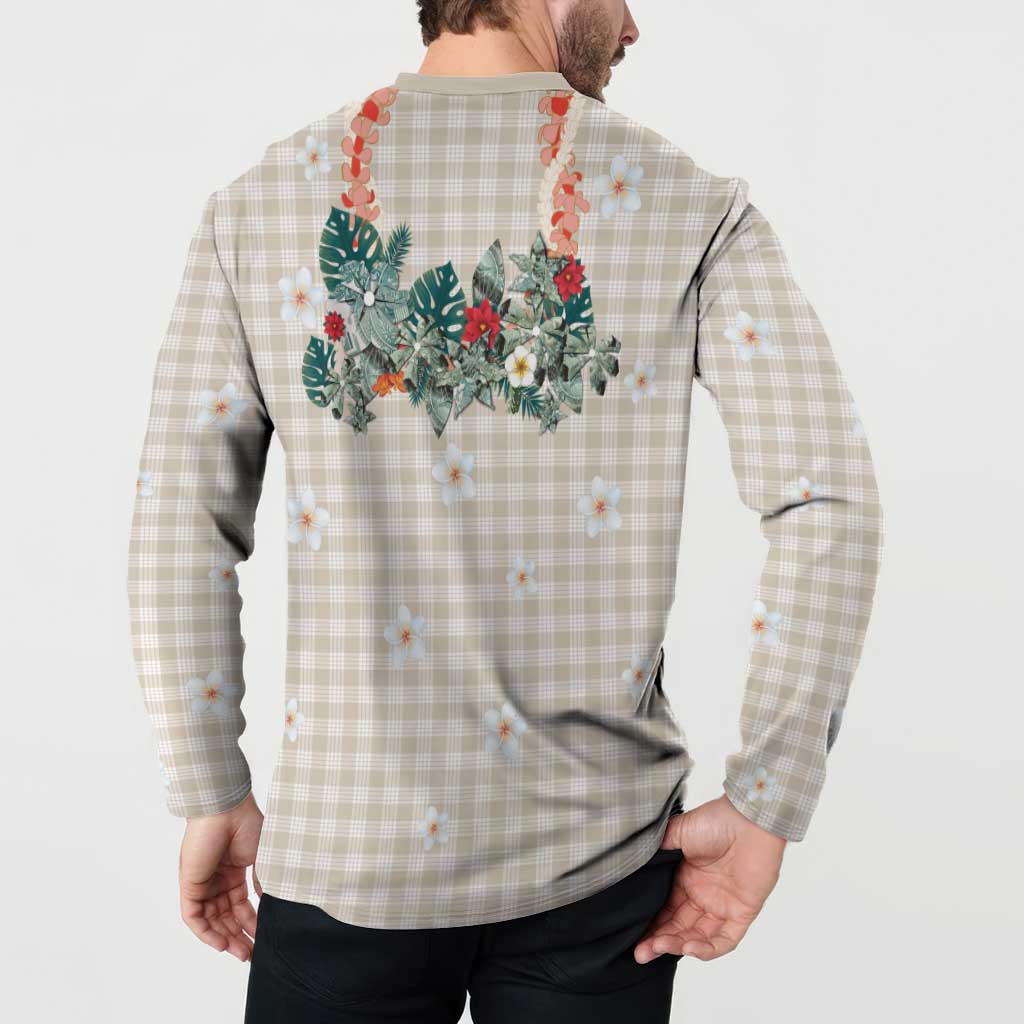 Brown Hawaiian Palaka Button Sweatshirt Kukui Nut Money Lei LT9 - Polynesian Pride