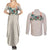 Brown Hawaiian Palaka Couples Matching Summer Maxi Dress and Long Sleeve Button Shirt Kukui Nut Money Lei - Polynesian Pride