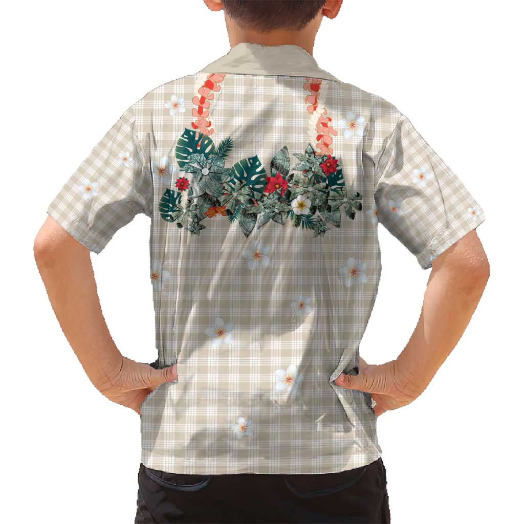 Brown Hawaiian Palaka Family Matching Summer Maxi Dress and Hawaiian Shirt Kukui Nut Money Lei - Polynesian Pride