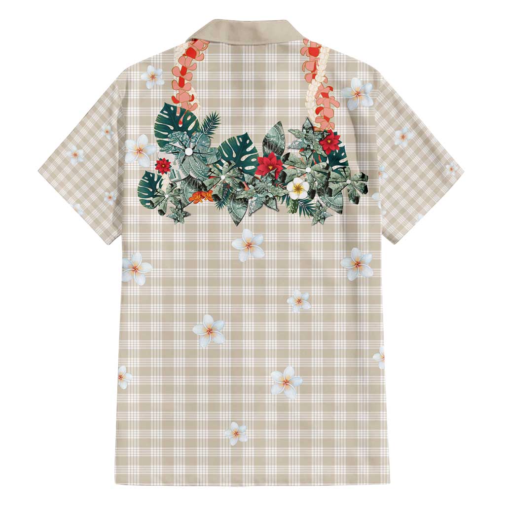 Brown Hawaiian Palaka Family Matching Summer Maxi Dress and Hawaiian Shirt Kukui Nut Money Lei - Polynesian Pride