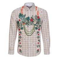 Brown Hawaiian Palaka Family Matching Summer Maxi Dress and Hawaiian Shirt Kukui Nut Money Lei - Polynesian Pride