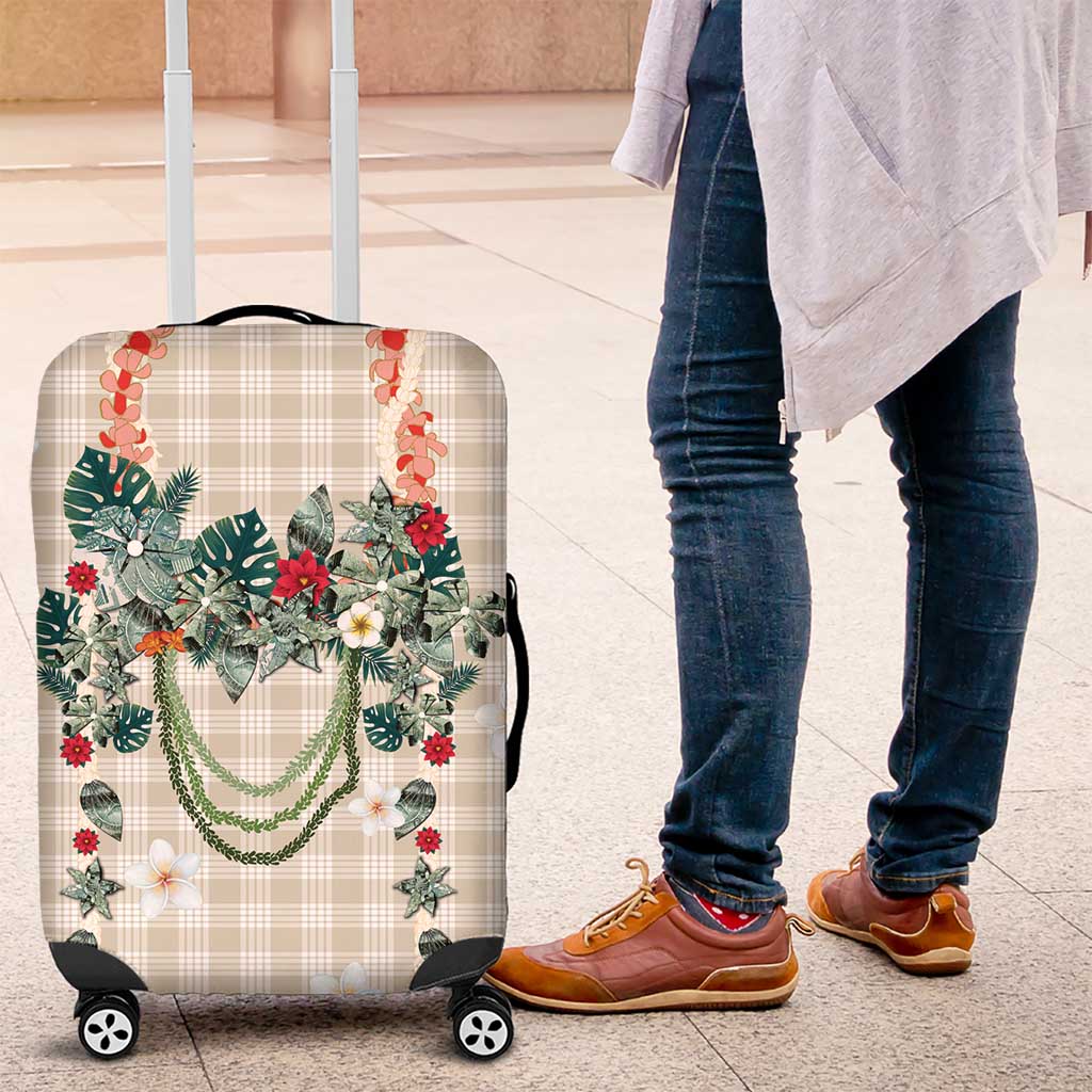 Brown Hawaiian Palaka Luggage Cover Kukui Nut Money Lei - Polynesian Pride