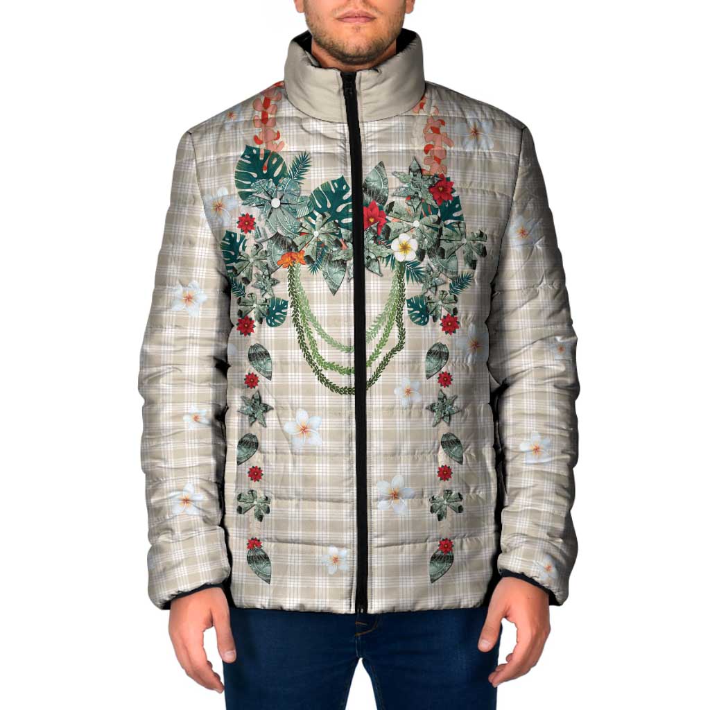 Brown Hawaiian Palaka Padded Jacket Kukui Nut Money Lei - Polynesian Pride