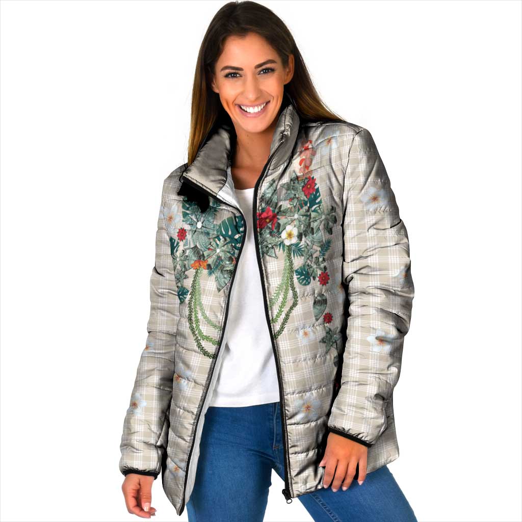 Brown Hawaiian Palaka Padded Jacket Kukui Nut Money Lei LT9 Women Brown - Polynesian Pride