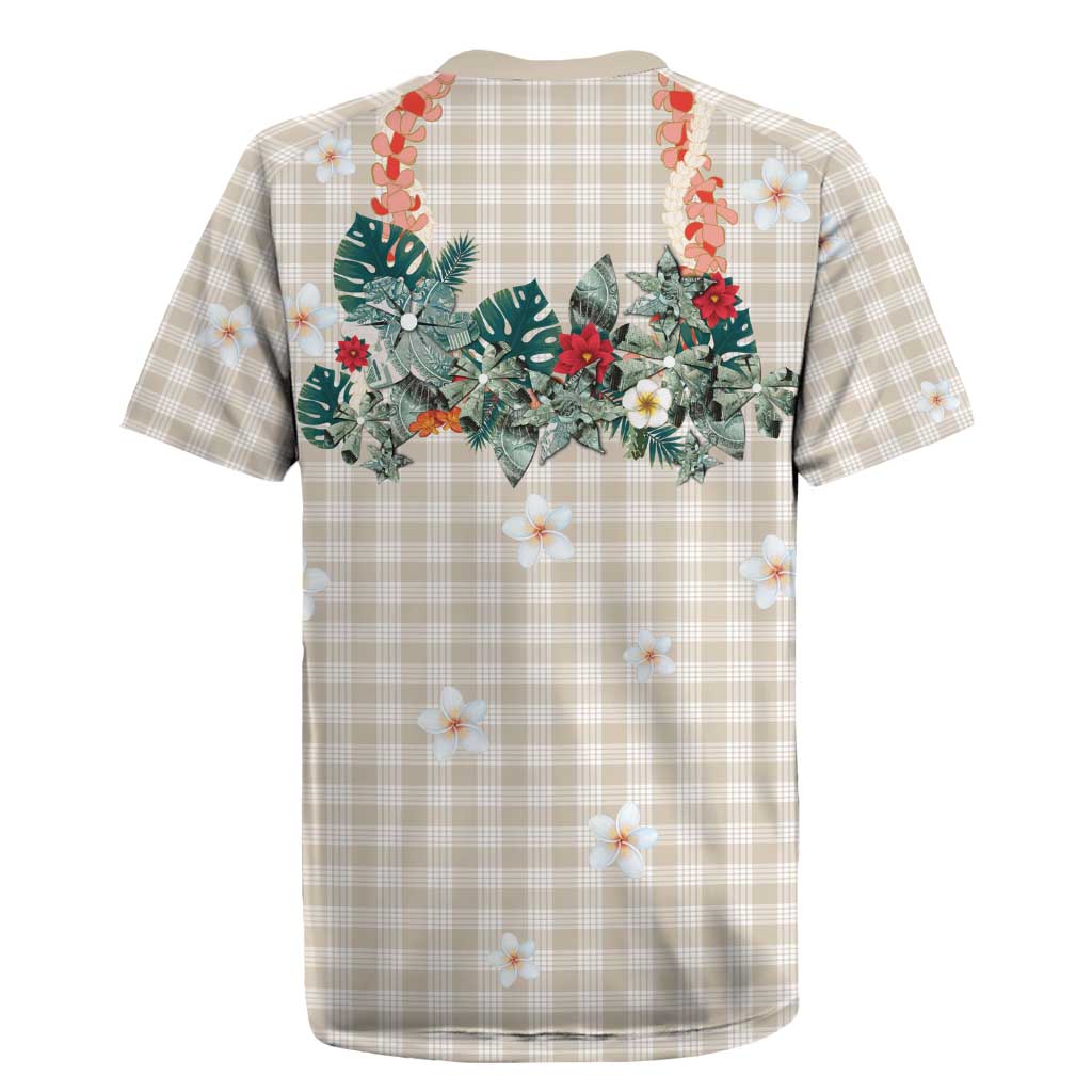 Brown Hawaiian Palaka Rugby Jersey Kukui Nut Money Lei - Polynesian Pride