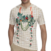 Brown Hawaiian Palaka Rugby Jersey Kukui Nut Money Lei - Polynesian Pride