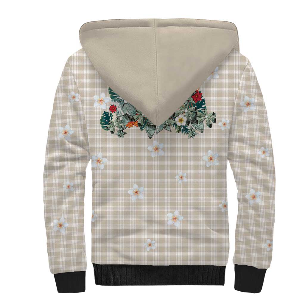 Brown Hawaiian Palaka Sherpa Hoodie Kukui Nut Money Lei - Polynesian Pride