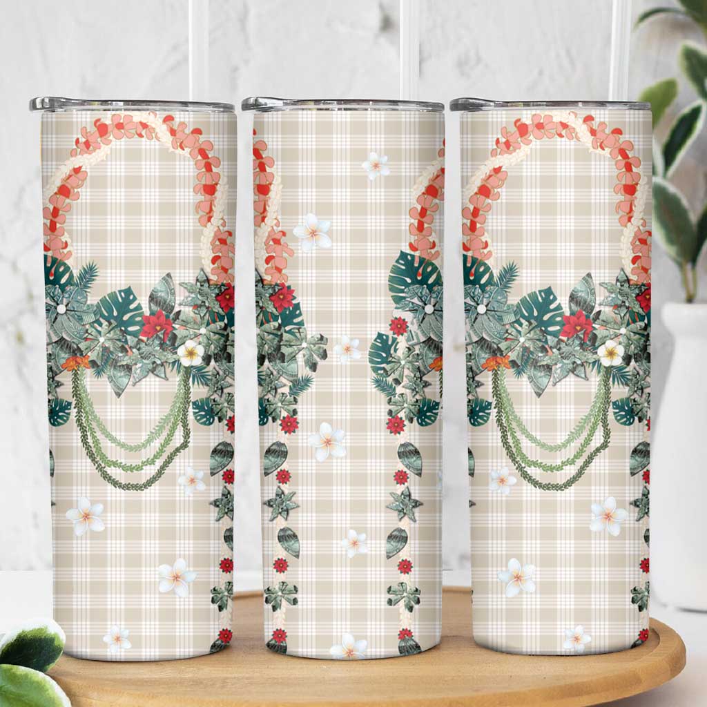 Brown Hawaiian Palaka Skinny Tumbler Kukui Nut Money Lei - Polynesian Pride