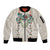 Brown Hawaiian Palaka Sleeve Zip Bomber Jacket Kukui Nut Money Lei - Polynesian Pride