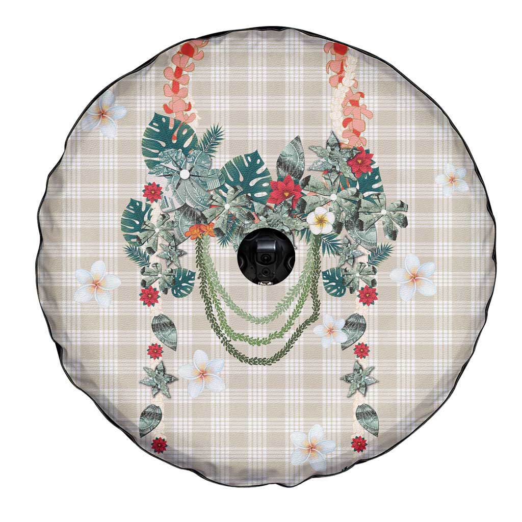 Brown Hawaiian Palaka Spare Tire Cover Kukui Nut Money Lei - Polynesian Pride