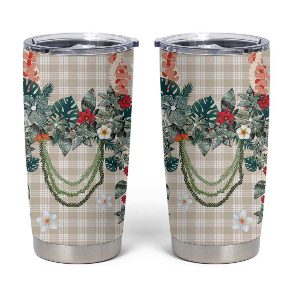 Brown Hawaiian Palaka Tumbler Cup Kukui Nut Money Lei - Polynesian Pride