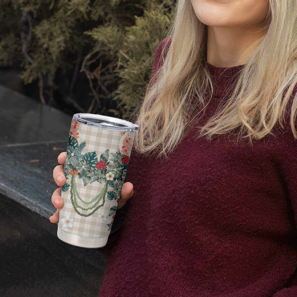 Brown Hawaiian Palaka Tumbler Cup Kukui Nut Money Lei - Polynesian Pride