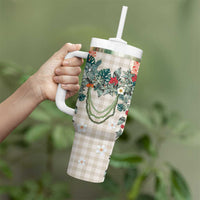 Brown Hawaiian Palaka Tumbler With Handle Kukui Nut Money Lei - Polynesian Pride