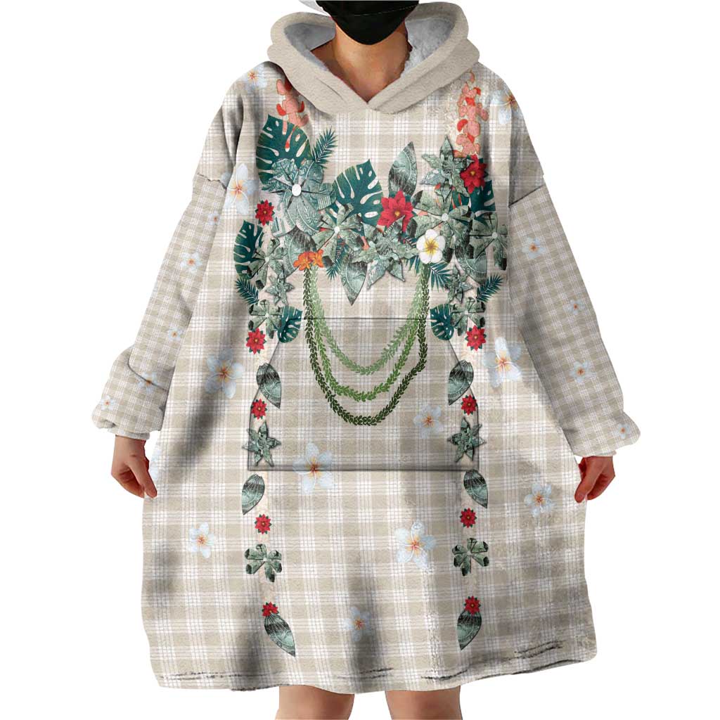 Brown Hawaiian Palaka Wearable Blanket Hoodie Kukui Nut Money Lei - Polynesian Pride